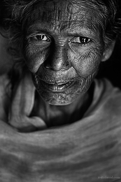 Black and white portrait of a Mudugar tribe woman from Attappadi in Palakkad district of Kerala